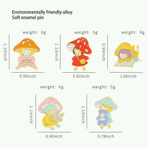 Red Mushroom Cute Girls Enamel Pins 64-1 - Picture 3 of 3